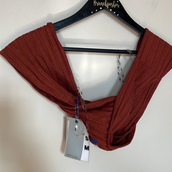 Simon Miller Burnt Orange Coconut Shell Ackee Ribbed Crossover Crop Top - Picture 4 of 8